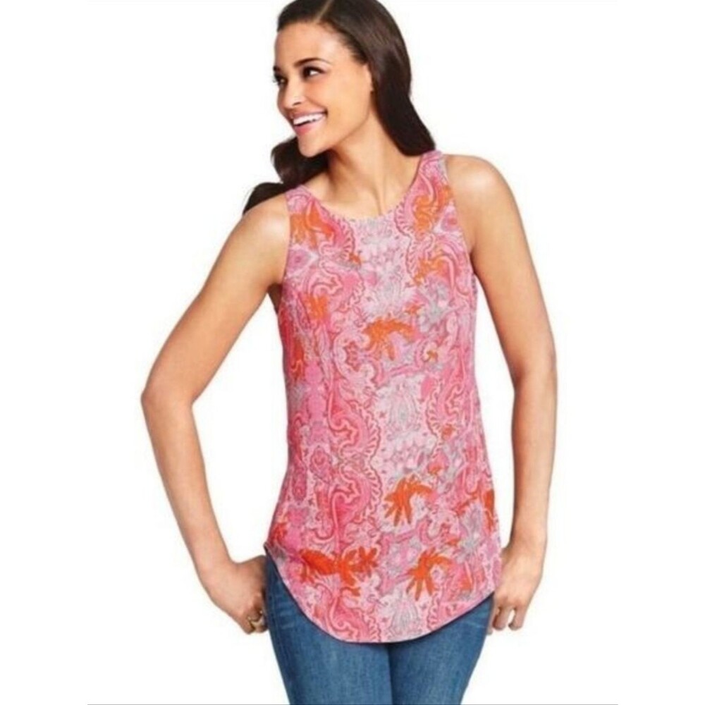 ​Cabi Jubilee Top 127 XS Pink Red Paisley Sleeveless Zip Back Blouse
